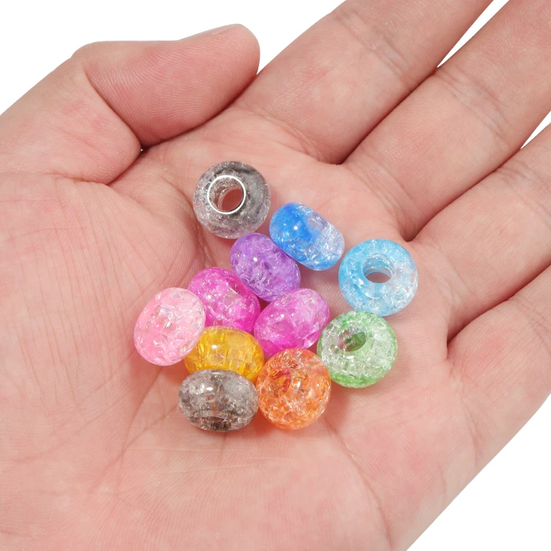 50 unids/lote 14,5X8,5mm cuentas acrílicas palomitas de maíz craqueladas cuentas de cristal con agujero grande para fabricación de joyería DIY pulsera accesorios de cuentas