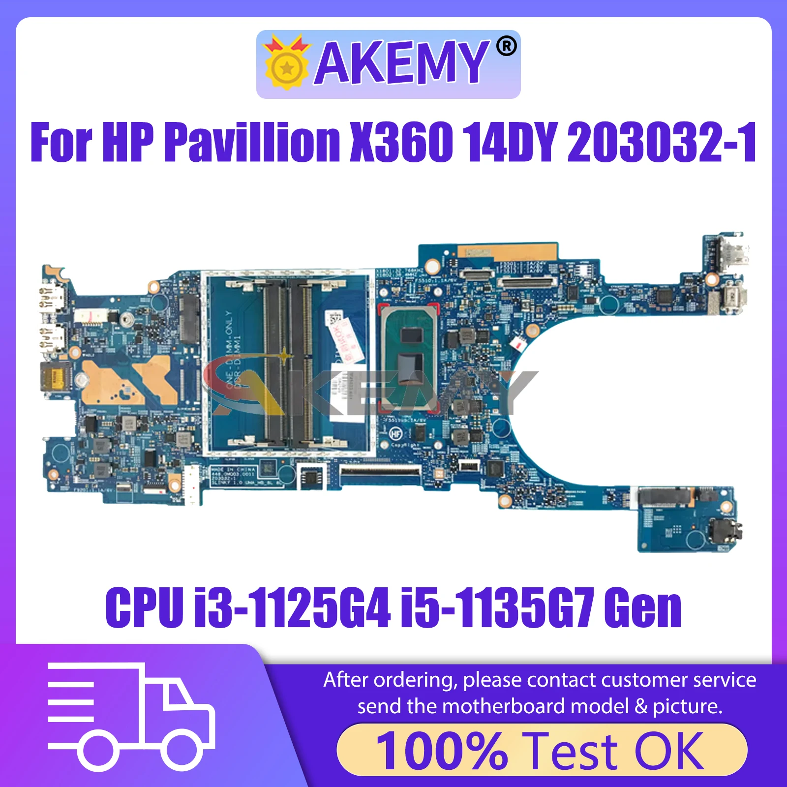 

AKEMY 203032-1 Laptop Motherboard For HP Pavillion X360 14DY M45749-601 Mainboard CPU i3-1125G4 i5-1135G7 Gen Full Tested