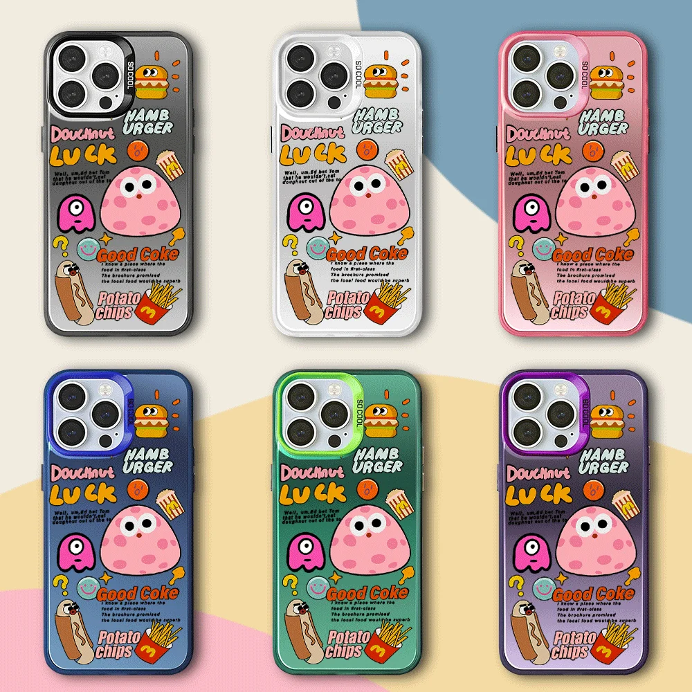 

Чехол для телефона Kawaii Hamburgers Yummy Potato Chips для iPhone 12, 11, 13, 14, 15, 16 Max Pro Plus, лазерный чехол