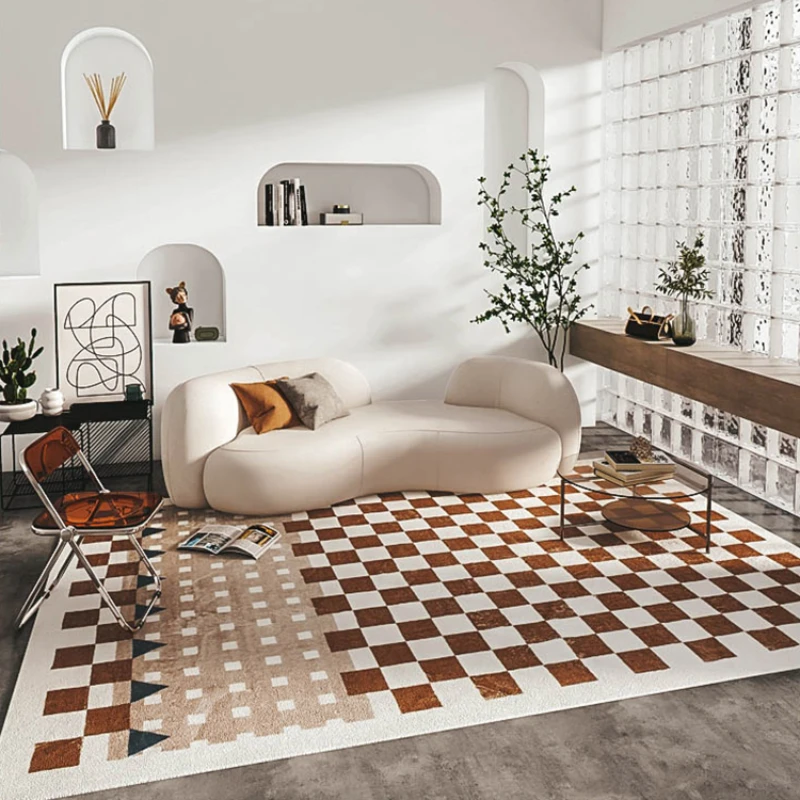 

Checkerboard carpet living room bedroom modern minimalist plaid check coffee table