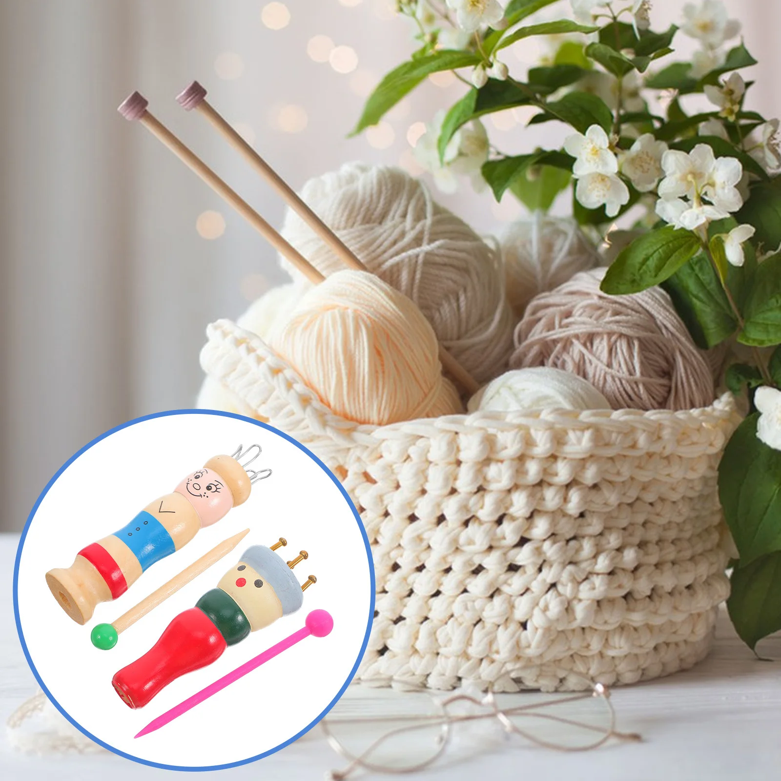 

2Set Wood Yarn Knitter DIY Craft Tool French Knitter Beginners Friendly String Winder Crochet Supplies String Winder