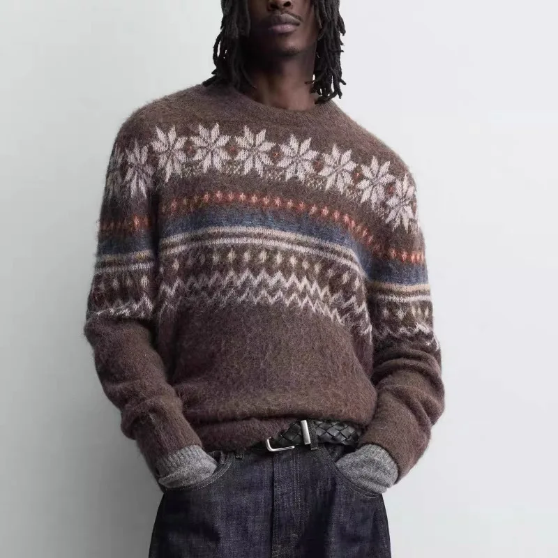 

New Winter Men's Loose Knitted Sweater Geometric Pattern Quali Embroidery Breathable Comfortable Long Sve round Ne Top