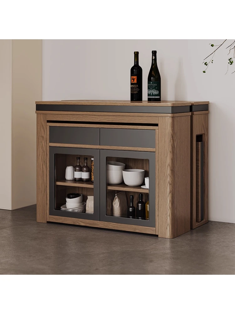 Folding telescopic dining table and side cabinet integrated multi-functional household