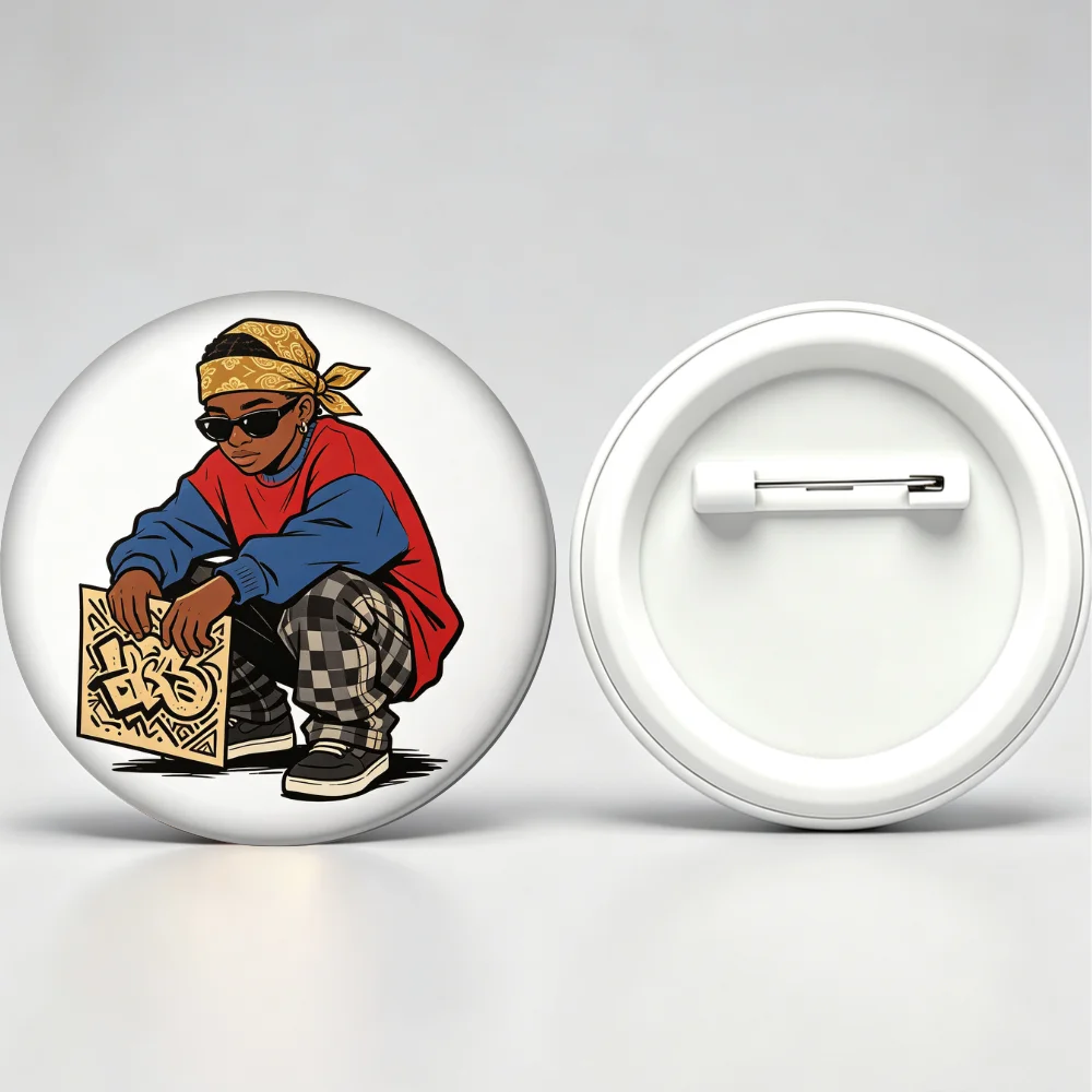 `Hip Hop Tinplate Badge32/44/ 58mm Round Brooch Pin, Bandana Boy Graffiti Art Lapel Pin, Street Style Collectible Decor Gift`