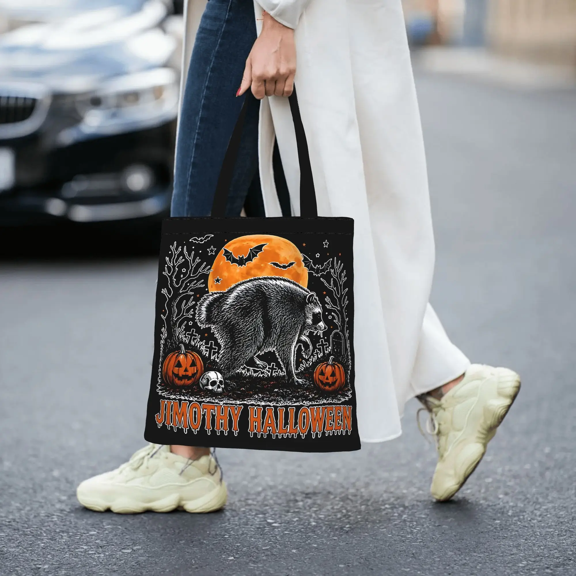 Reusable Trendy Jimothy Raccoon Halloween Shopping Bag Women Tote Bag Portable  Shopper Bags