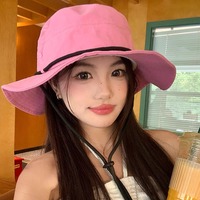 Simple New Solid Color Outdoor Mountaineering Bucket Hat Women Summer Thin Breathable Large Brim Foldable Tether Hiking Sun Cap