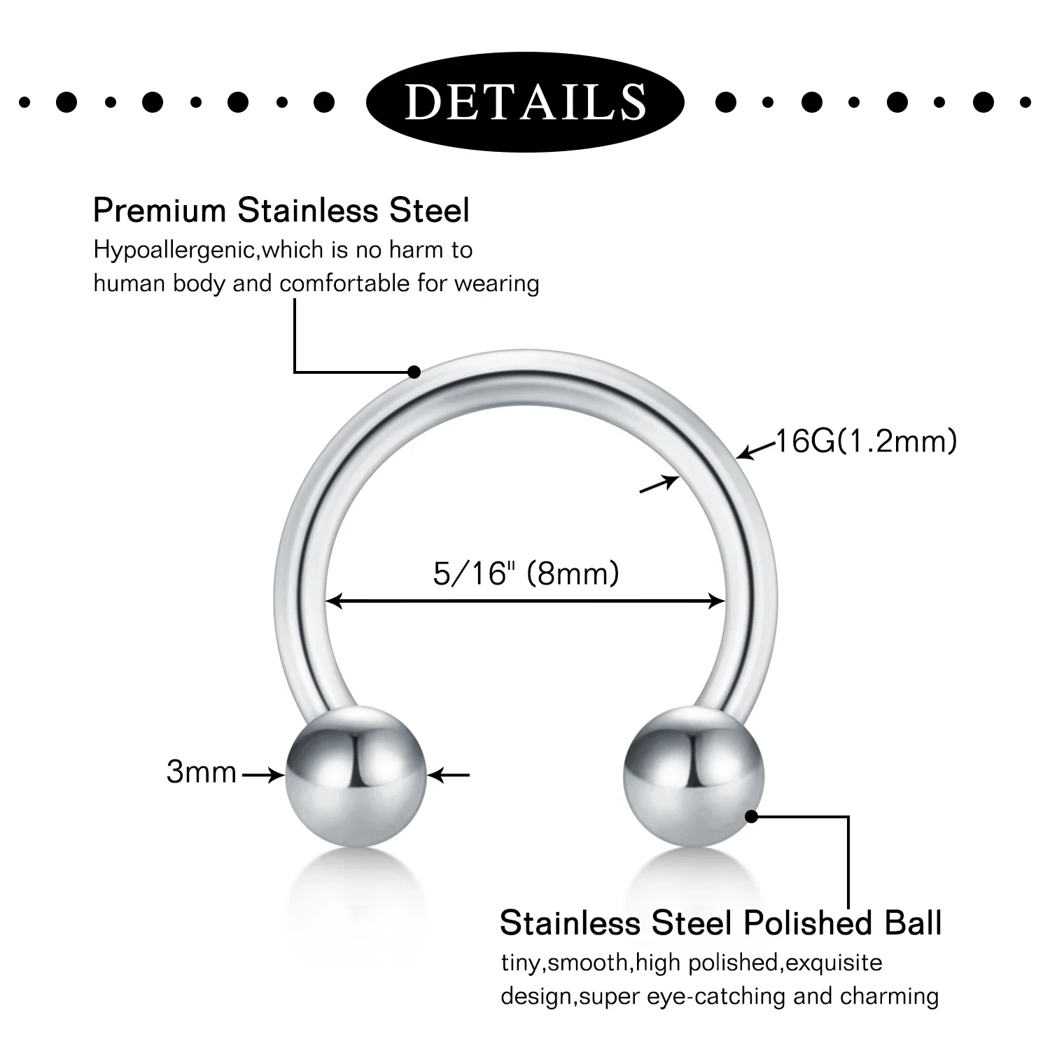 1PC Stainless Steel Nose Ring 12G 14G 16G 20G Nose Piercings Helix Ear Piercing Women Men Septum Rings Body Piercing Jewelry