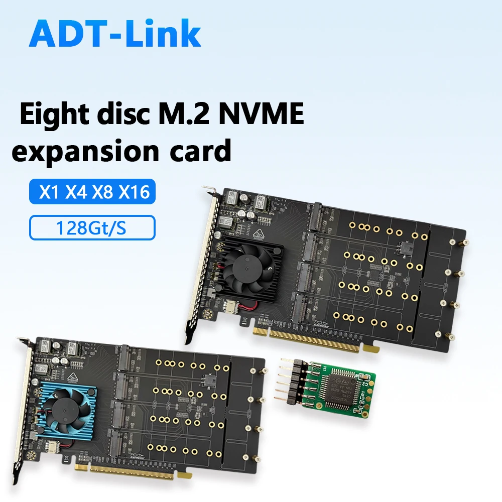 

PCIe X16 Expansion Card Eight Disks M.2 NVME PLX8749 Silent Full Height 128Gt/S for PCI-E X1 X4 X8 X16 Non Split PCIe 4.0 x16