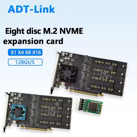 PCIe X16 Expansion Card Eight Disks M.2 NVME PLX8749 Silent Full Height 128Gt/S for PCI-E X1 X4 X8 X16 Non Split PCIe 4.0 x16
