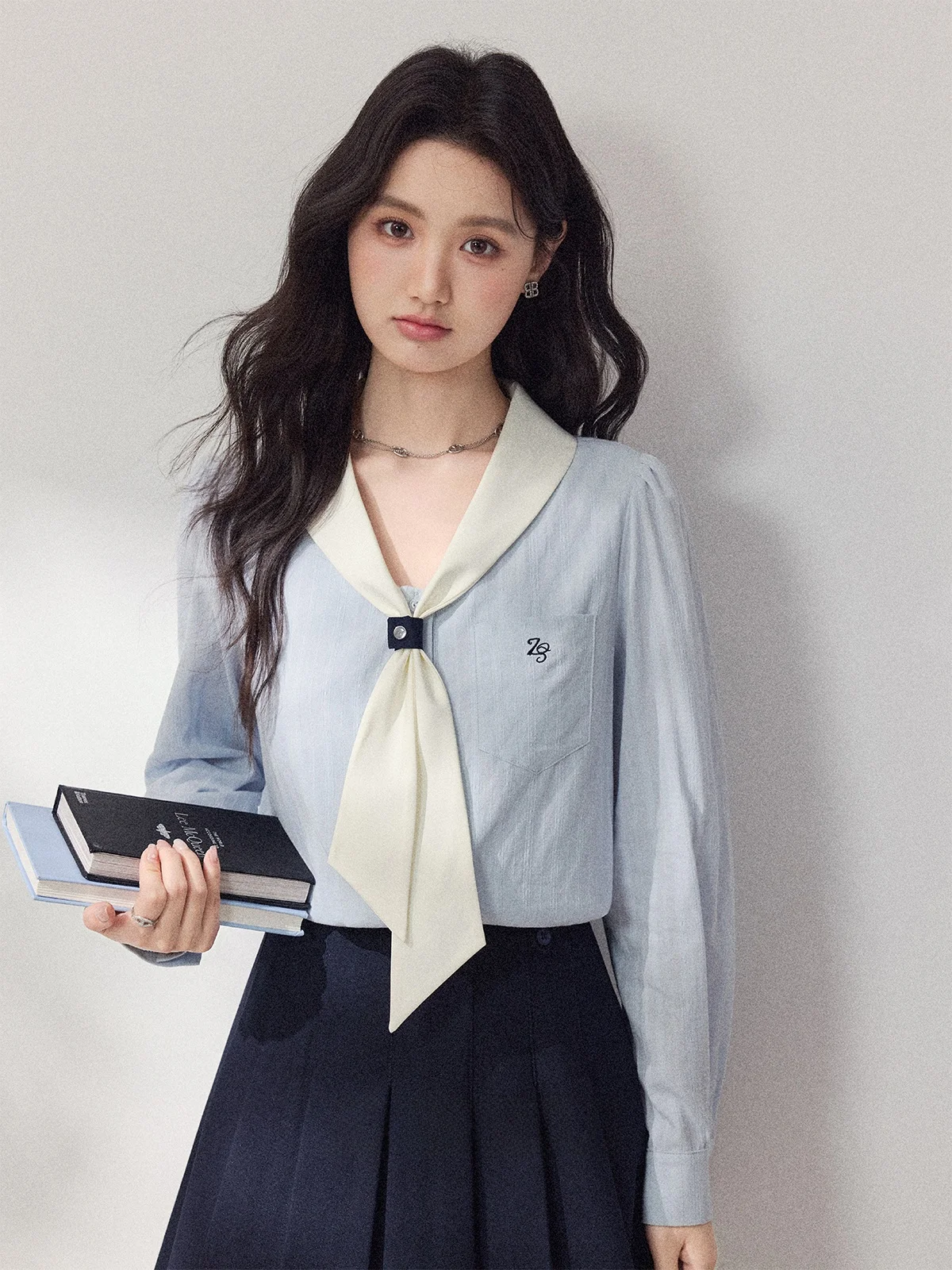 

Blue Striped Long Sve Women's irt with Tie Spring New Sle College Sle Loose Fit Faionable Casual Busin Office Top