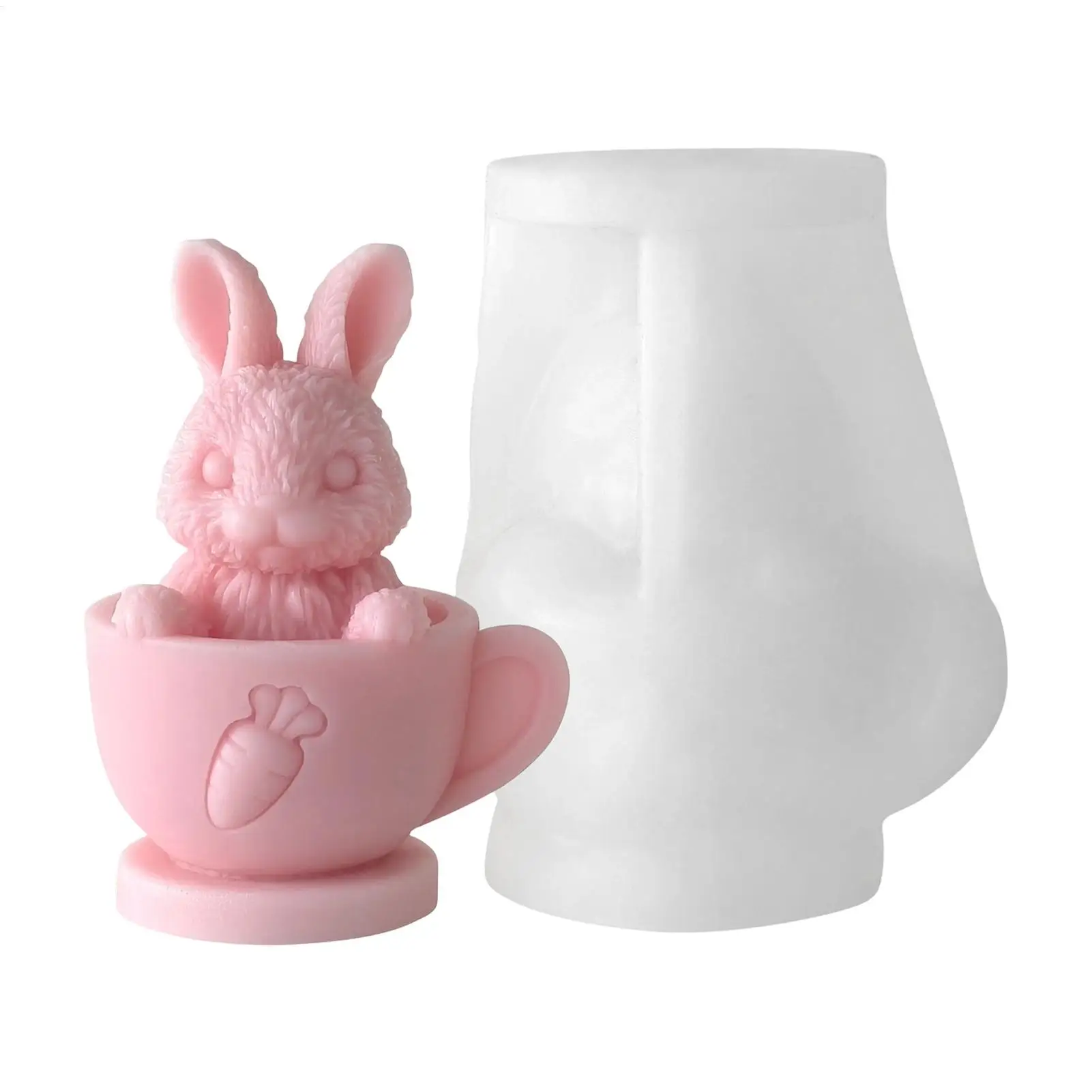 Osterhase Silikonformen Teetassen-Kaninchen Antihaftbeschichtet Niedlich für Seifen- und Kerzenherstellung Harz Gips DIY Bastelbedarf Heimdekoration