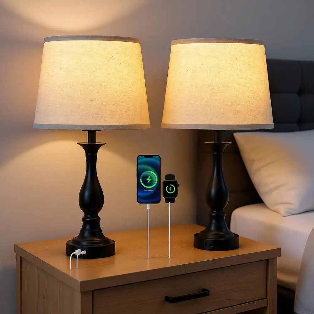 

Настольная лампа с сенсорным управлением, лампы для спальни с портами USB A и C для зарядки, 3 режима яркости, сенсорные лампы или лампы для прикроватной тумбочки, гостиной, спальни