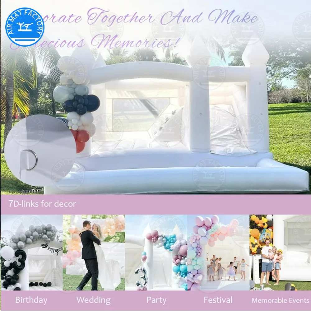 Winter Clearance! White Bounce House for Kids and Adults, Slide and Ball Pit, Outdoor PVC Jumper, Bouncy Castle,With Air Blower