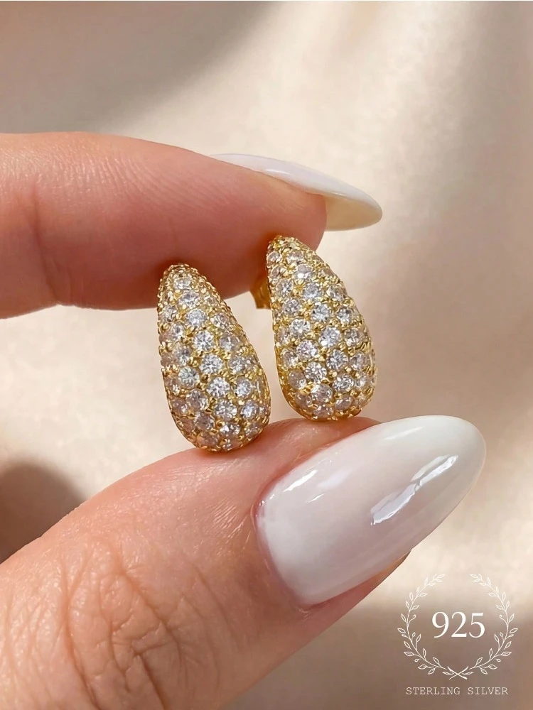 925 Sterling Silver Classic Simplicity Water Drop Zircon Earrings For Women Anniversary Party Fashion High Quality Fine Jewelry