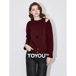 TOYOUTH Women Knitted Sweater 2024 Autumn Winter New Sexy Off Shoulder Round Neck Ankola Red Pullover Woolen Sweater Tops