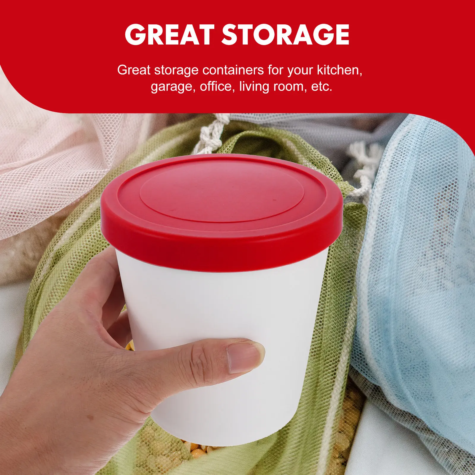 Round Ice Cream Container Freezer-Safe Reusable Dessert Storage Tub with Leak-Proof Silicone Lid for Nuts Flour Rice Pasta