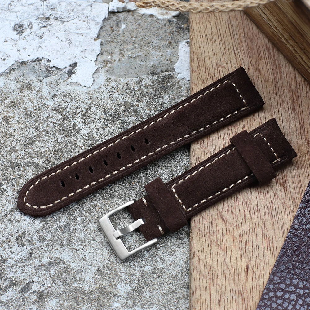 Suede Leather Watch Strap Band 8mm 20mm 22mm Watchstrap Handmade Stitching Replacement Wristband for Men Woman Watch Bracelet image 3
