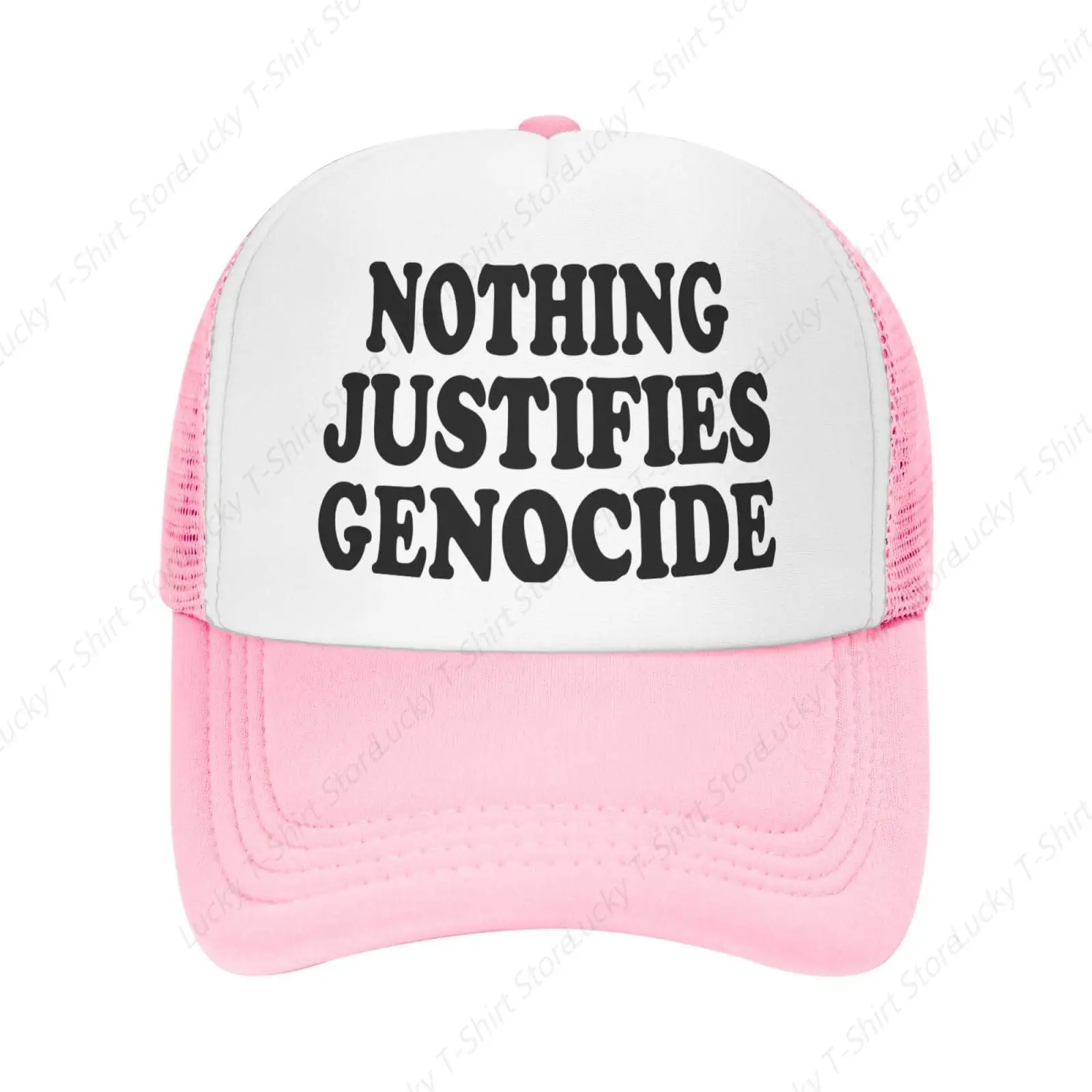 Nothing Justifies Genocide Trucker Hat for Men Women Humor Hats Mesh Funny Baseball Cap Unisex Headwear for Casual Outdoor GYM