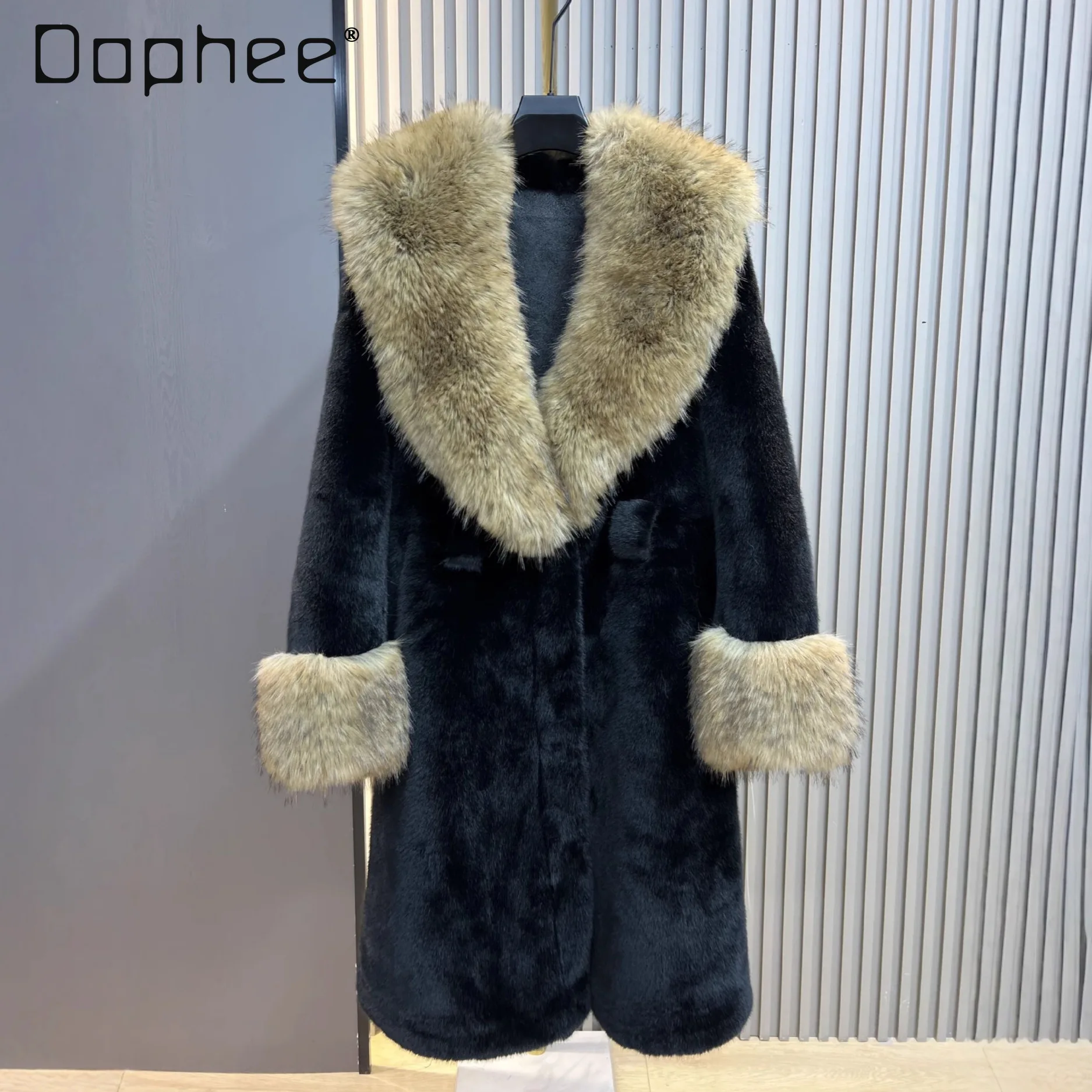

Осень-зима 202, новое длинное пальто из искусственного меха, женское модное теплое длинное зимнее пальто из искусственного меха норки с большим меховым воротником