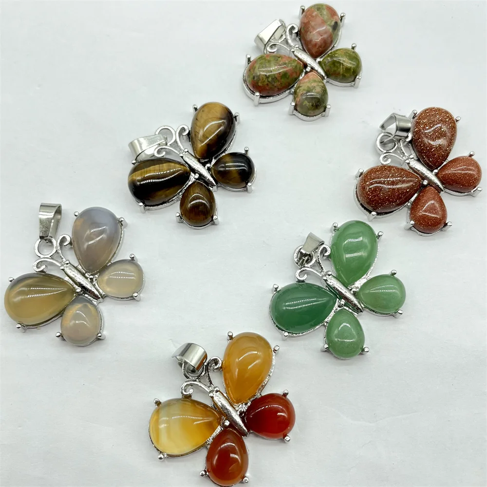 Natural Stone Quartz Crystal Amethysts Animal butterfly charm Pendant DIY Jewelry Making Necklace Accessories Women Gift 10pcs