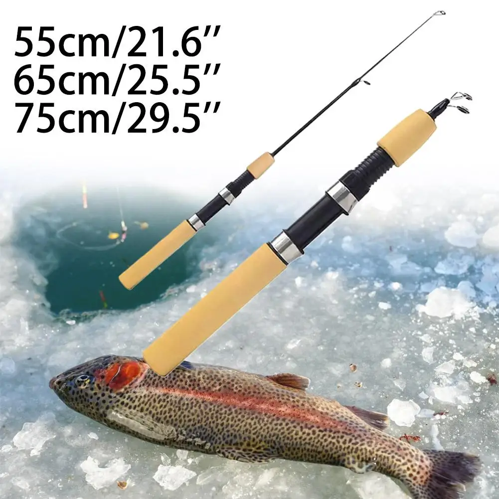 Mini Ice Fishing Rod Portable Carbon Fiber Winter Fishing Pole 55/65/75cm Ultra Short Solid Tip Fishing Tackle