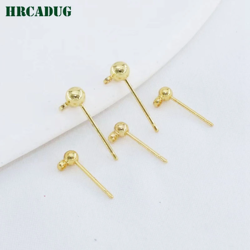 Piercing Ear Needle 18K Gold Plated Earring Connectors With Ring Round Ball Ear Pins For DIY Jewelry Making Supplies Accessories