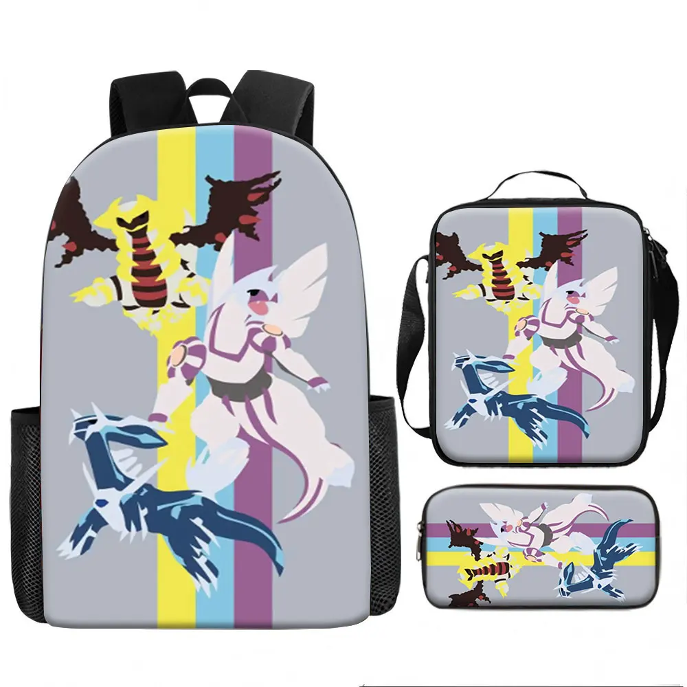 Bolsa para niños, Pokémon, Pikachu, juego de mochila de 3 piezas, Creation Trio, Pokémon legendario, Dialga, Palkia, Giratina, arte abstracto con rayas de colores, D