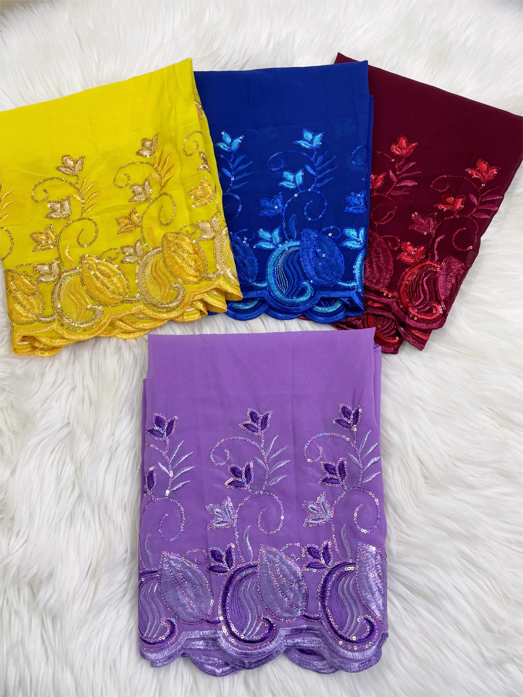 2024High Quality Hot Sales African Muslim Scarf  Chiffon  Sequin Embroidered Hijab Dubai Women\'s Scarf On Wholesale Price