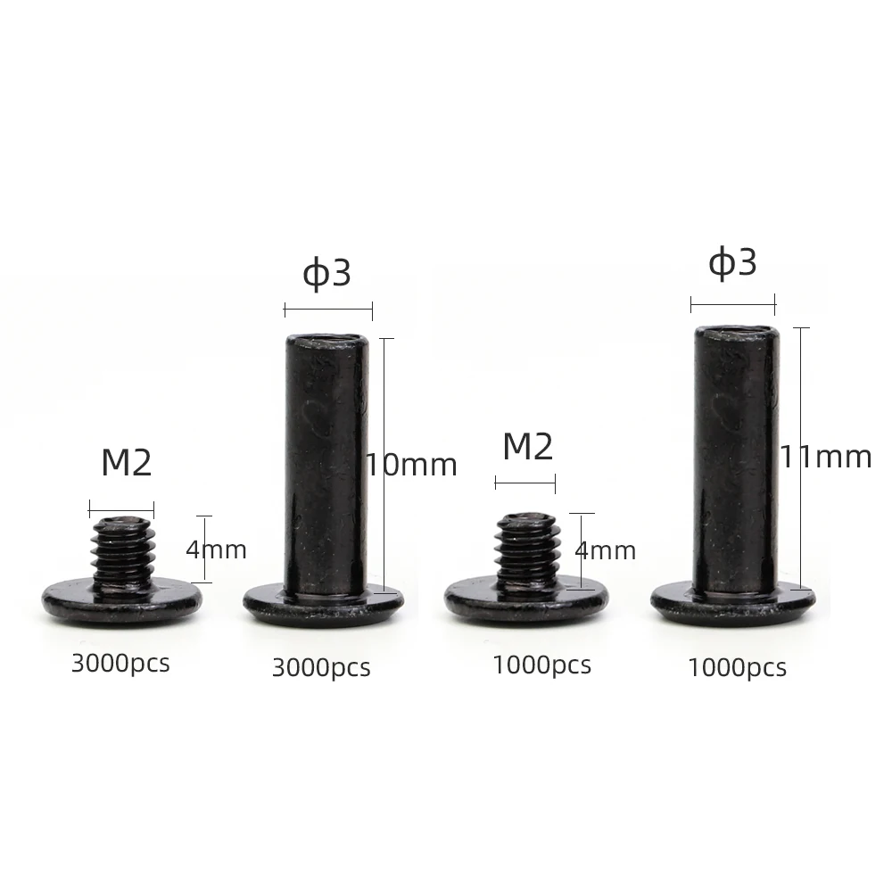 Imagem -02 - Parafusos de Encadernação Personalizados Chicago Parafusos de Couro Rebite Aço Inoxidável Preto 304 3000 Conjuntos M3x10 mm 1000 Conjuntos M3x11 mm