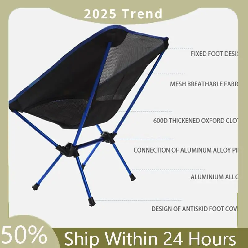 

A35F New 1 PCS Ultralight Portable Fishing Chair Beach Chair Camping Chair Moon Chair Royal Blue