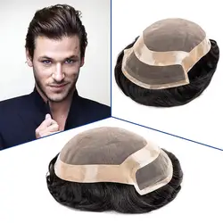 Toupee Men Lace Front & Mono Top Durable Men's Capillary Prothesis Man Wig Breathable Male Hair 100% Natural Human Hair System