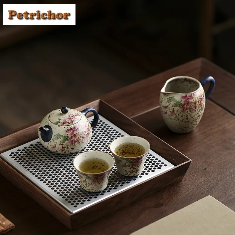Blue And White Firestone Red Gold Silk Peony Tea Set Complete Set Elegant Tea Ceremony Set Teapot And Tea Cup Set Cafes Craft