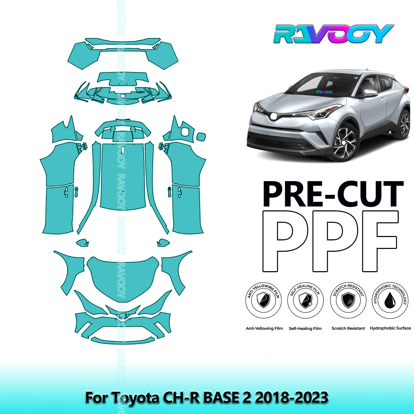 

Car Precut PPF Paint Protection Film Full Vehicle For Toyota CH-R BASE 2 2018-2023
