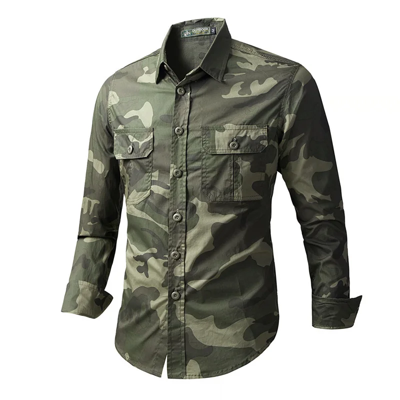 Men Camouflage Long Sleeved Outdoor Shirts New Spring Autumn Male Cotton Casual Shirts Japanese Retro Loose Collar Shirts 5XL