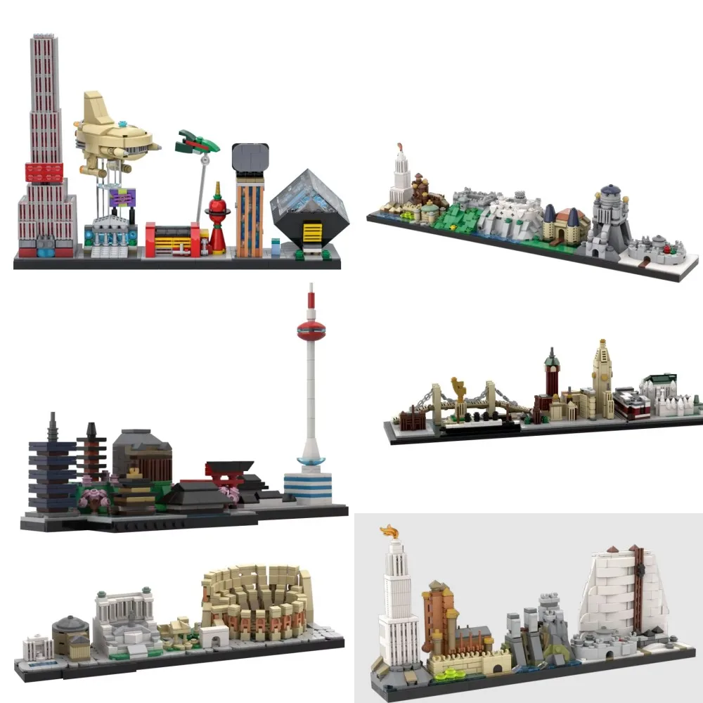 

MOC Building Blocks Futuramas Skyline Model 1900s New York City Skyline Kyoto Bricks Westeros SkylineToy for Children Gift