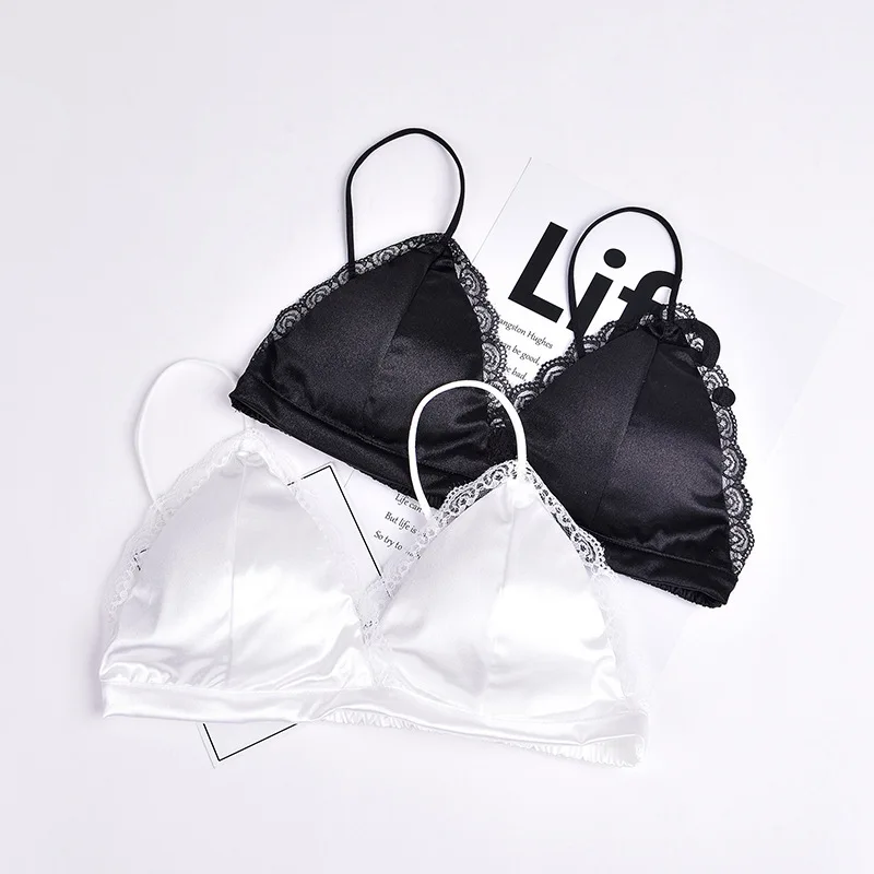 Girl Sexy Net Red Thin Shoulder Strap Backing Anti Tarnish Black Small Chest Wrapping White Suspender with Bra Pad  Bandeau Top