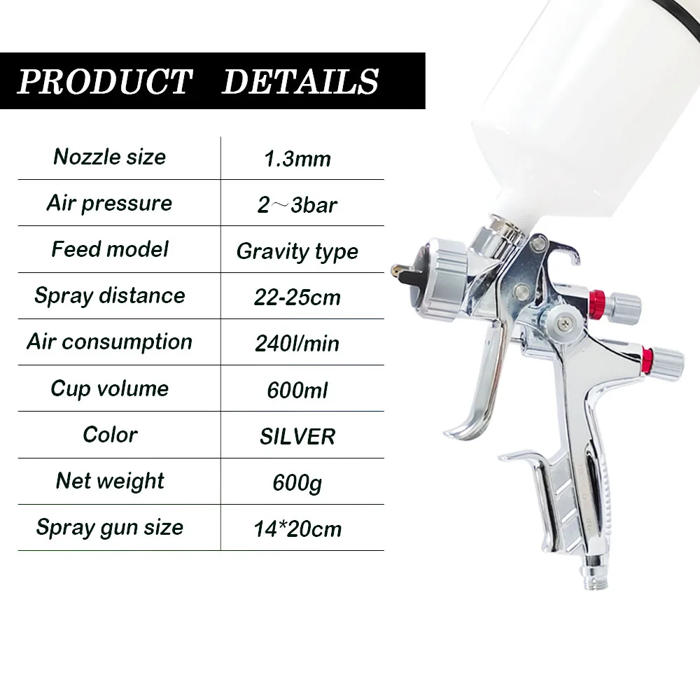 Spray Gun 1.3mm Stainless Steel Nozzle Air Spray Gun Water-Based Paint Painting Car Aerografo Paint Mixing Cup For Car