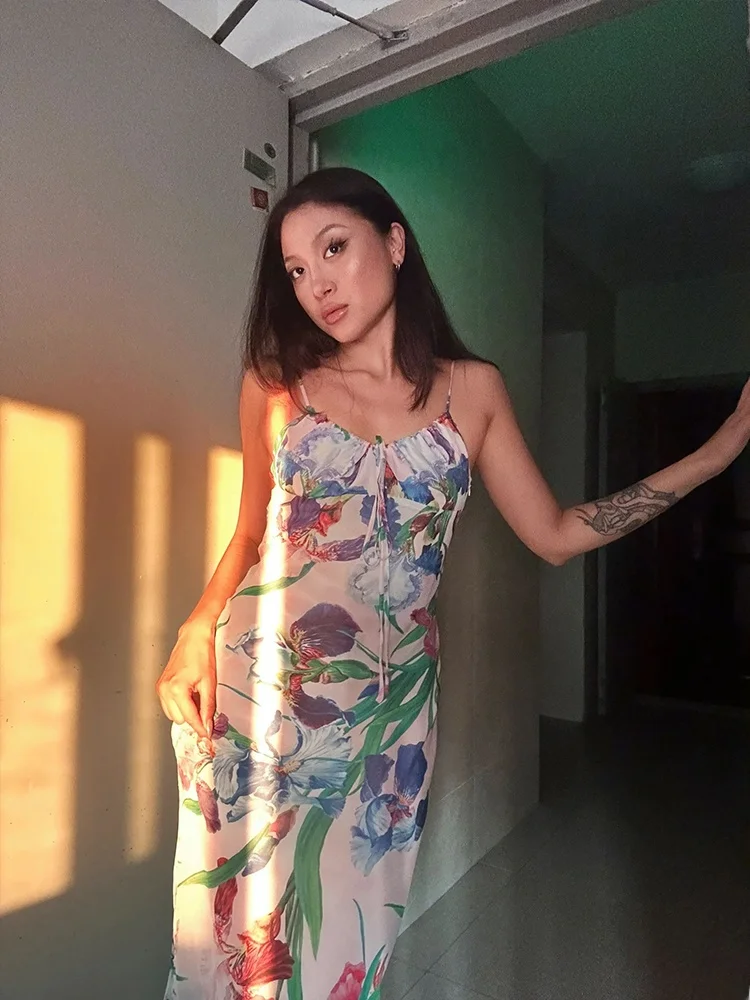 Keni plus Size Pure Desire Pink Floral Print Dress Women's Spring Summer Fat MM Thai Land Vacation Style Strap Dress