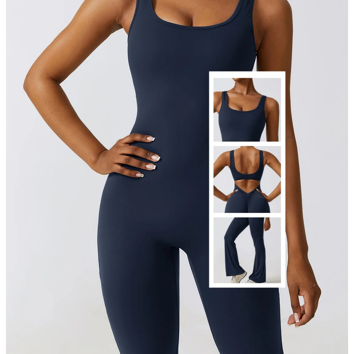 

2024 fashion sports sleeveless slim one-piece gym suit tight yoga jumpsuit women's backless hip lift tight one-piece yoga suit
