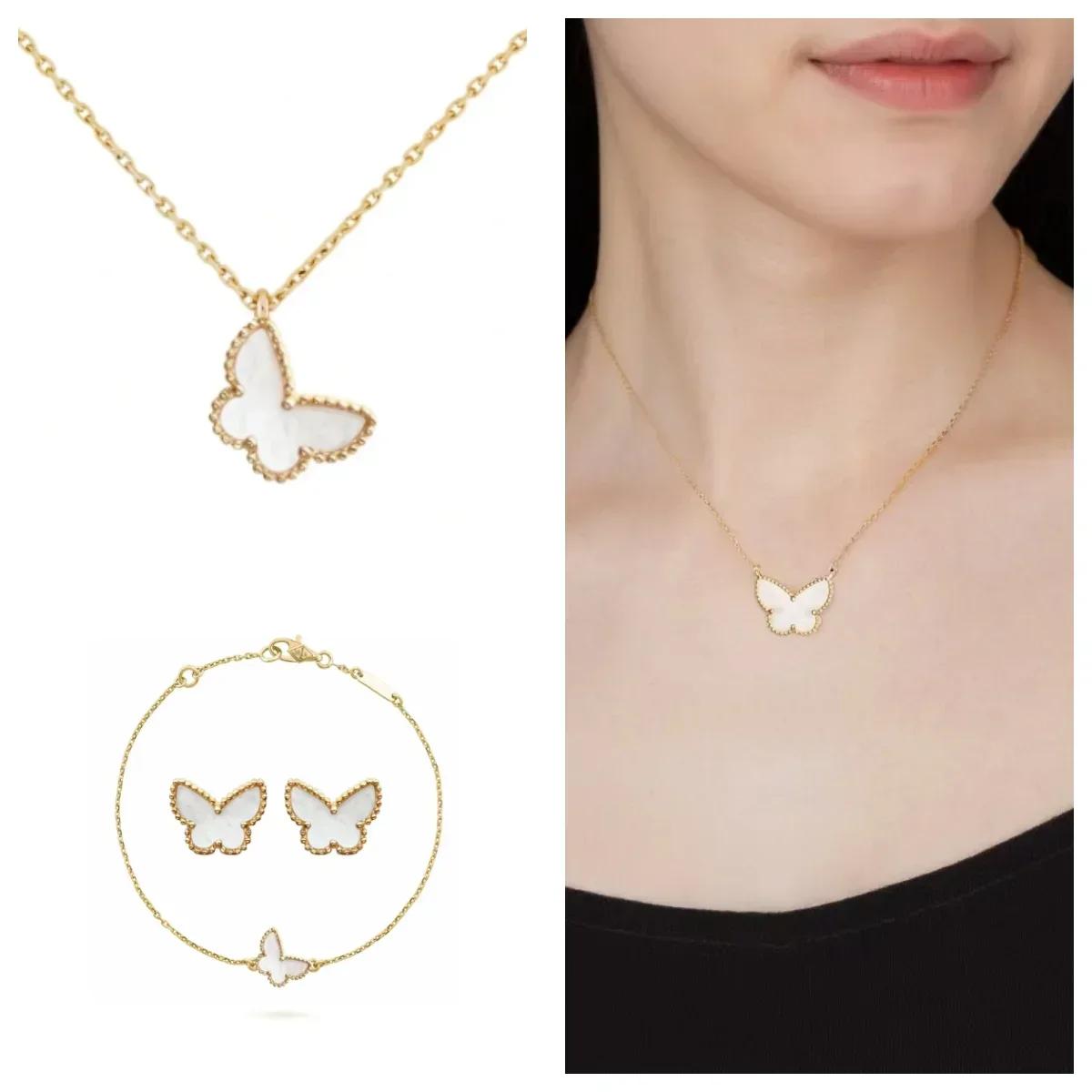 

2025 New 925 silver White Butterfly Set Earrings Necklace Bracelet female Original High Quality High-end with Gentle Fashion
