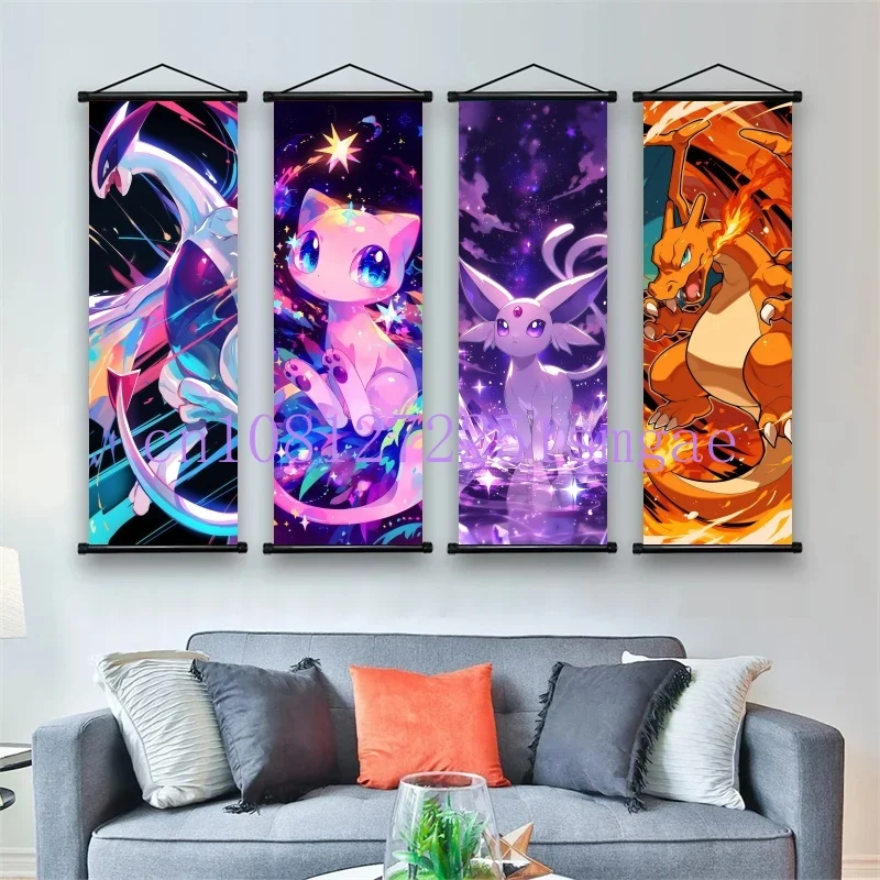 

Anime Pokemon Pikachu Eevee Ampharos Charizard Bulbasaur Squirtle Poster Scroll Painting Theme Party Decoration Painting Gift