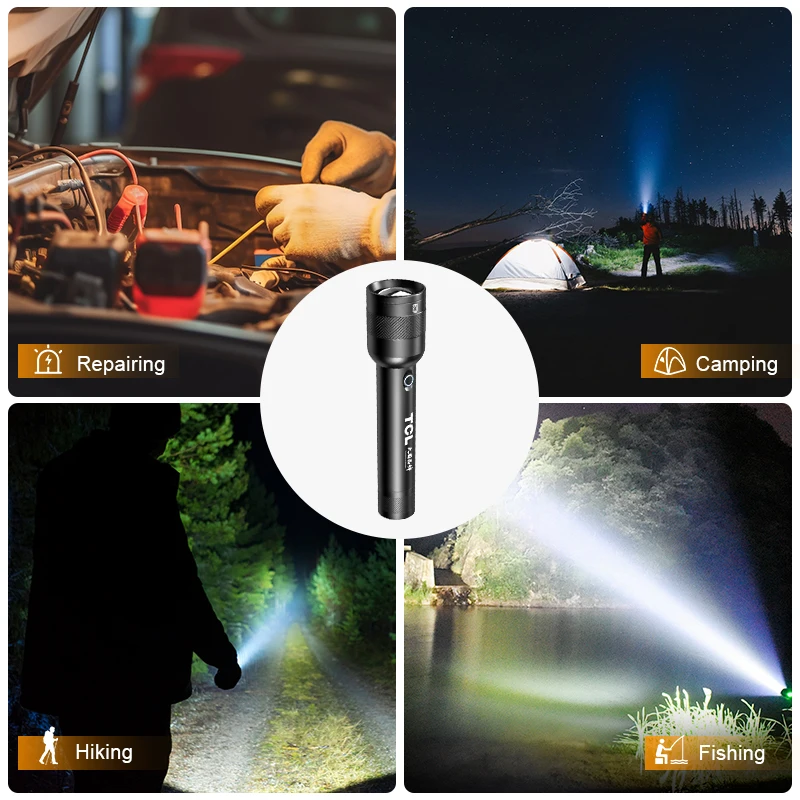 WARSUN X688 Zoom Outdoor Flashlight - 800Lm, IP45 Waterproof, Rechargeable, Telescopic Zoom