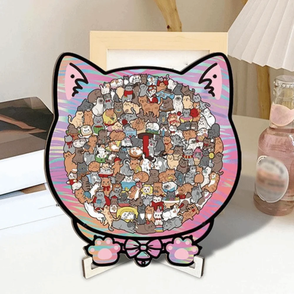 

Brain Burning Cat Puzzle Irregular Puzzle Toy Animal Puzzle Wooden Cat Shaped Wooden Puzzle Colored Cute Kitten