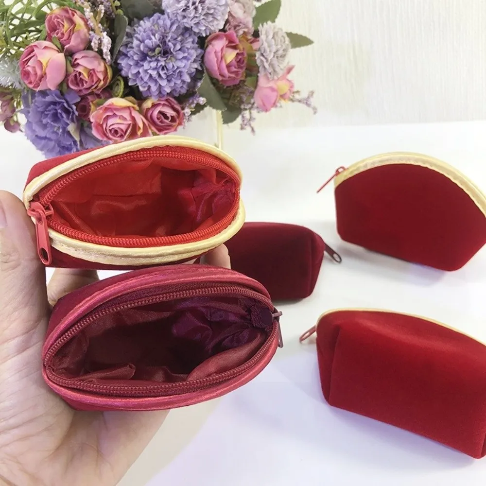 New Velvet Jewelry Storage Pouch Red Chinese Style Change Purse Small Soft Earring Organizer Bag Home Organization