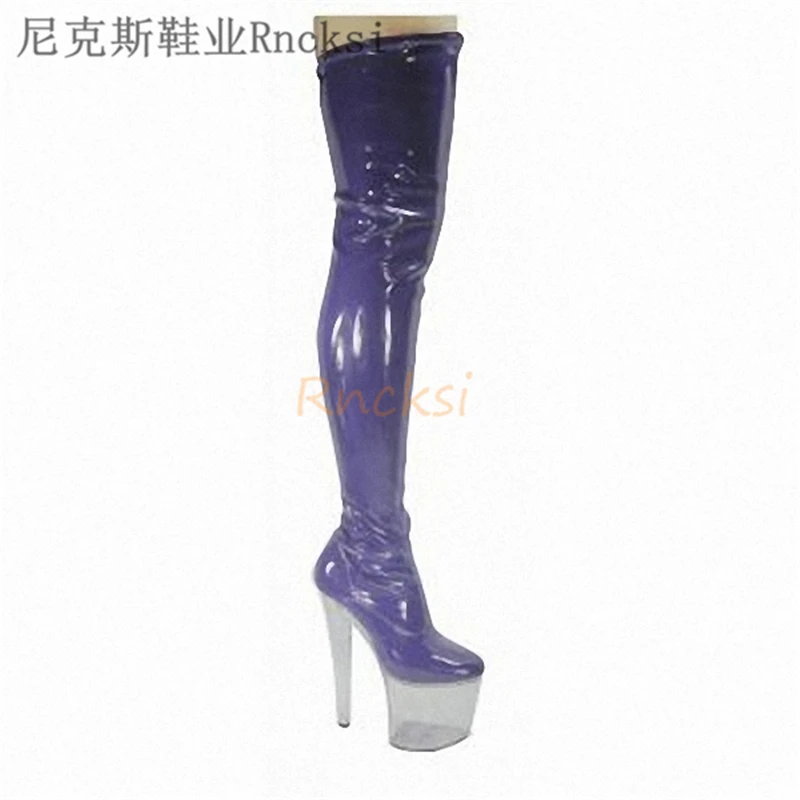 Rncksi 17cm New Fashion Women Sexy Red Snakeskin Print High Heels Thigh High Boots Ladies Pointed Toe Waist Boots Girls Zip Shoe