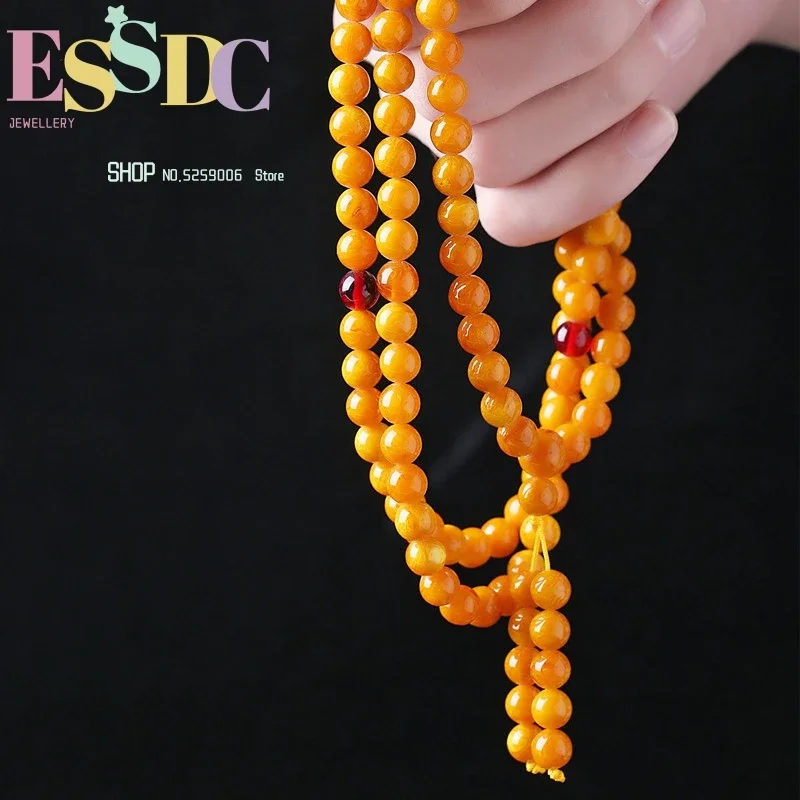 

Natural 8mm Baltic Chicken Oil Yellow Beeswax Beads Trendy Multi Circle Buddhist 108 Mala Prayer Bracelets Wholesale