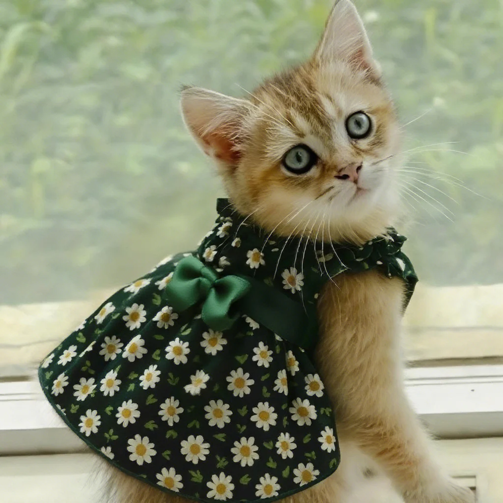 Modisches Katzen- und Hundekleid, ärmellos, mit Blumenmuster, schmal geschnitten, Katzen-Prinzessinnenkleid, Hundekleid, Sommerkleidung, Welpenrock, Chihuahua, Bichon – Detail 2