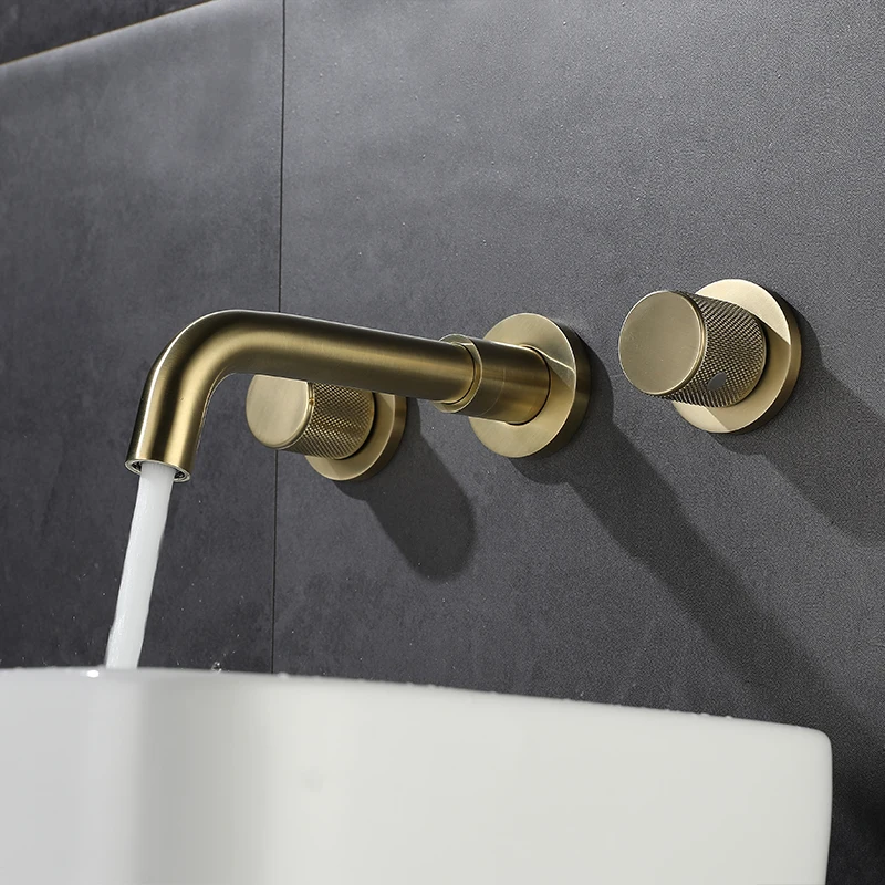 

Light luxury brushed gold concealed embedded wall faucet, hot and cold all-copper hidden basin countertop, basin wall faucet