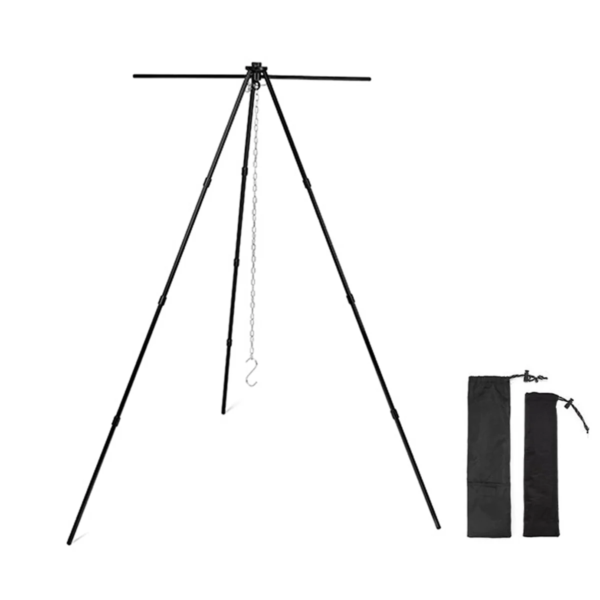 Black Outdoor Aluminum Alloy Tripod Hanger Storage Rack Portable Crossbar Set Retractable Hanging Pot Bracket