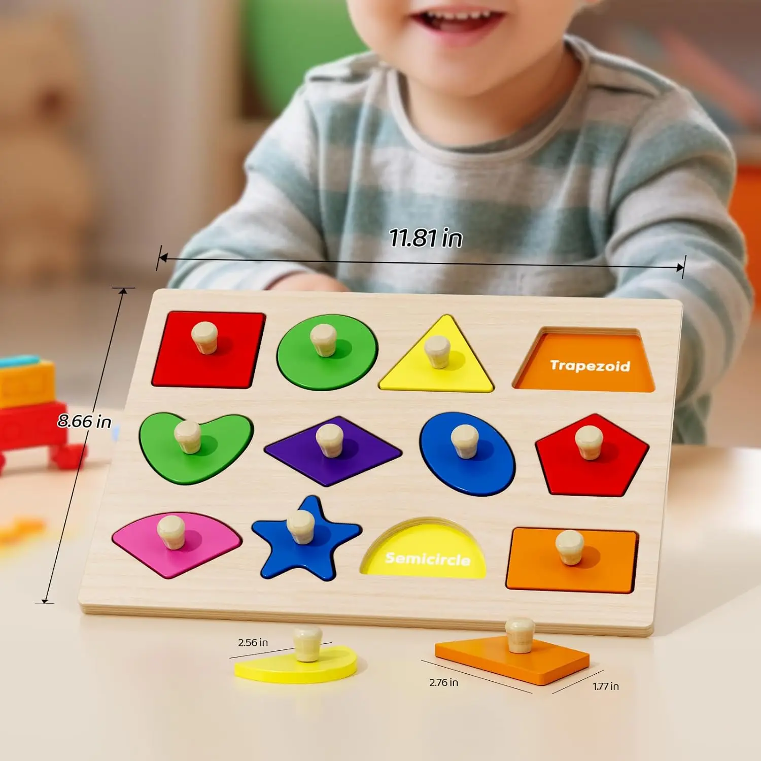 Holzpuzzles für Kleinkinder von 1–3 Jahren, Sortierbrett-Puzzle in Montessori-Formen für 1 2 3, Vorschul-Lernspielzeug für Babys und Kinder